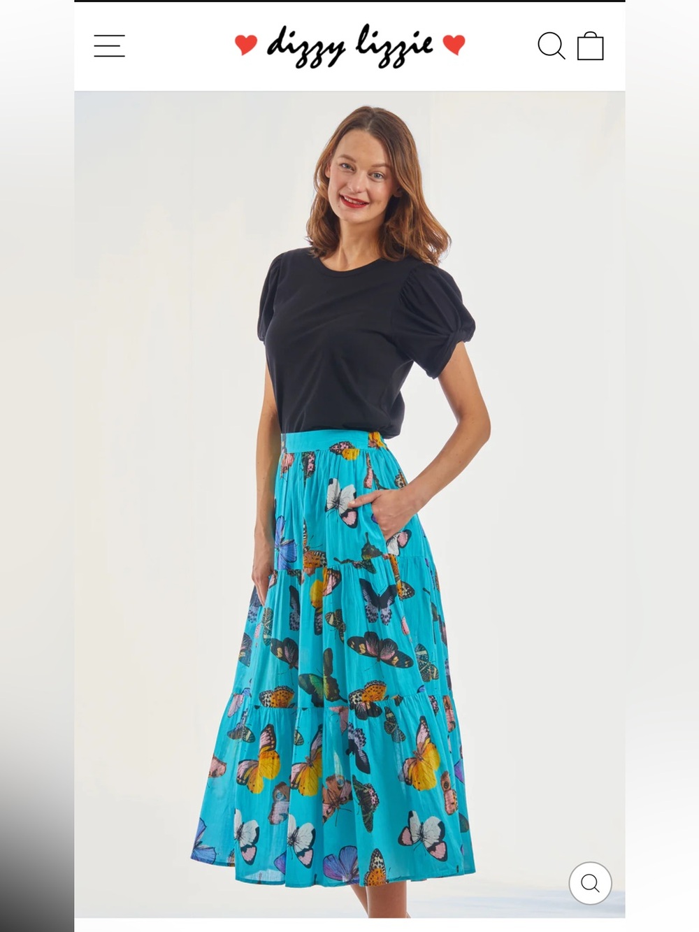 Dizzy-Lizzie Woodstock Turquoise Butterfly Flounce Skirt